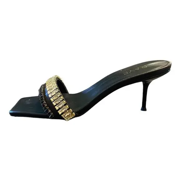 Raye Lavan Leather Heels Mule Crystal Embellishments Square Toe Black Size 8 - Picture 2 of 13